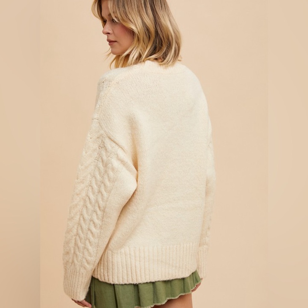 New Floral Embroidered Vanilla Cream Sweater - Picture 5 of 13